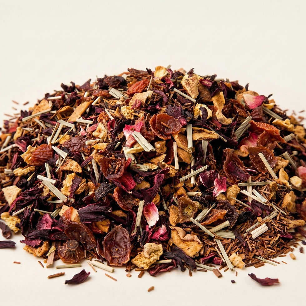 Well & Balanced - Herbal, a premium herbal tea made with Hibiscus, Lemongrass, Rooibos, Orange Peels. Wellness