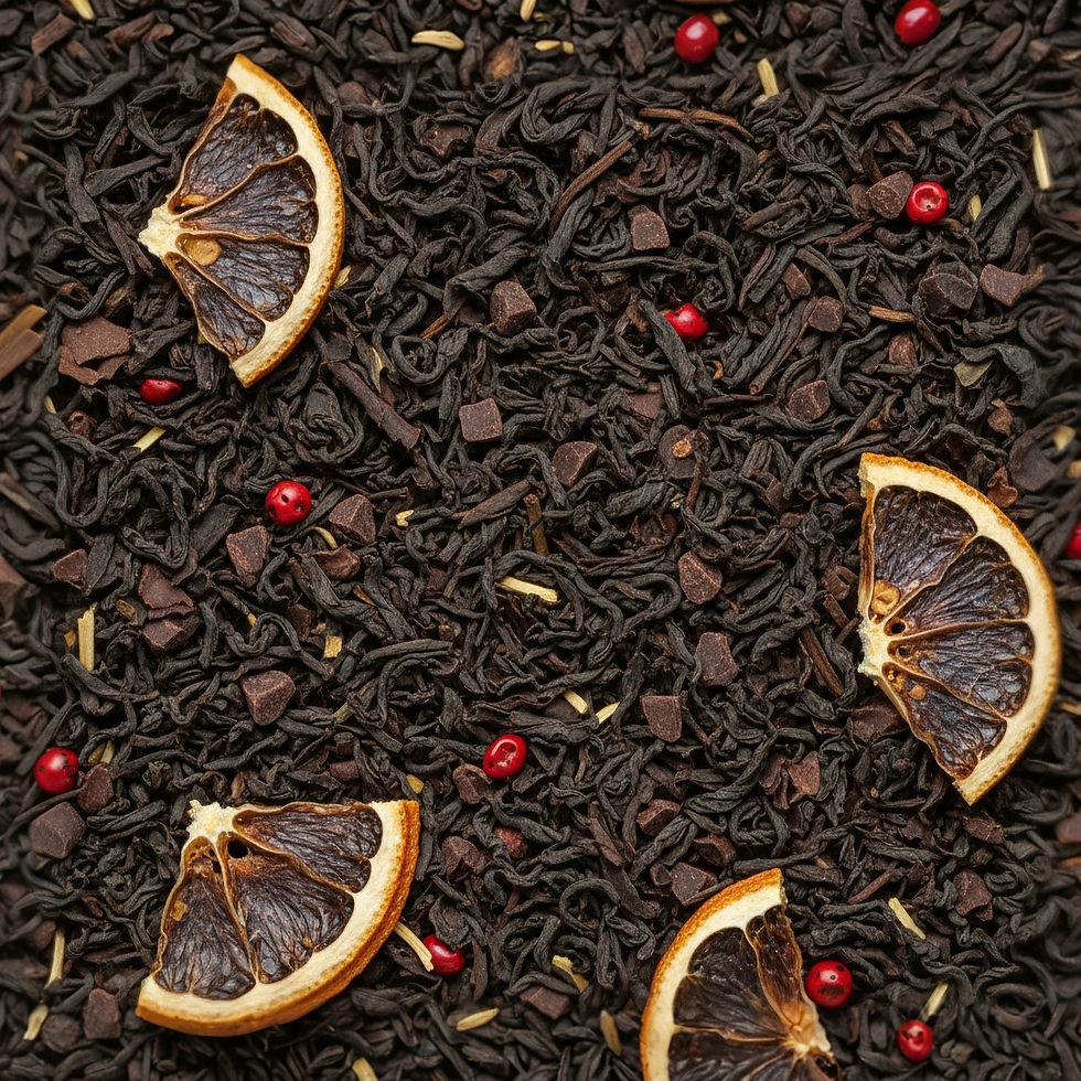 Dark Chocolate Orange - Black Tea, a premium herbal tea made with Black Assam, Cocoa bits, Orange bits, Cardamom