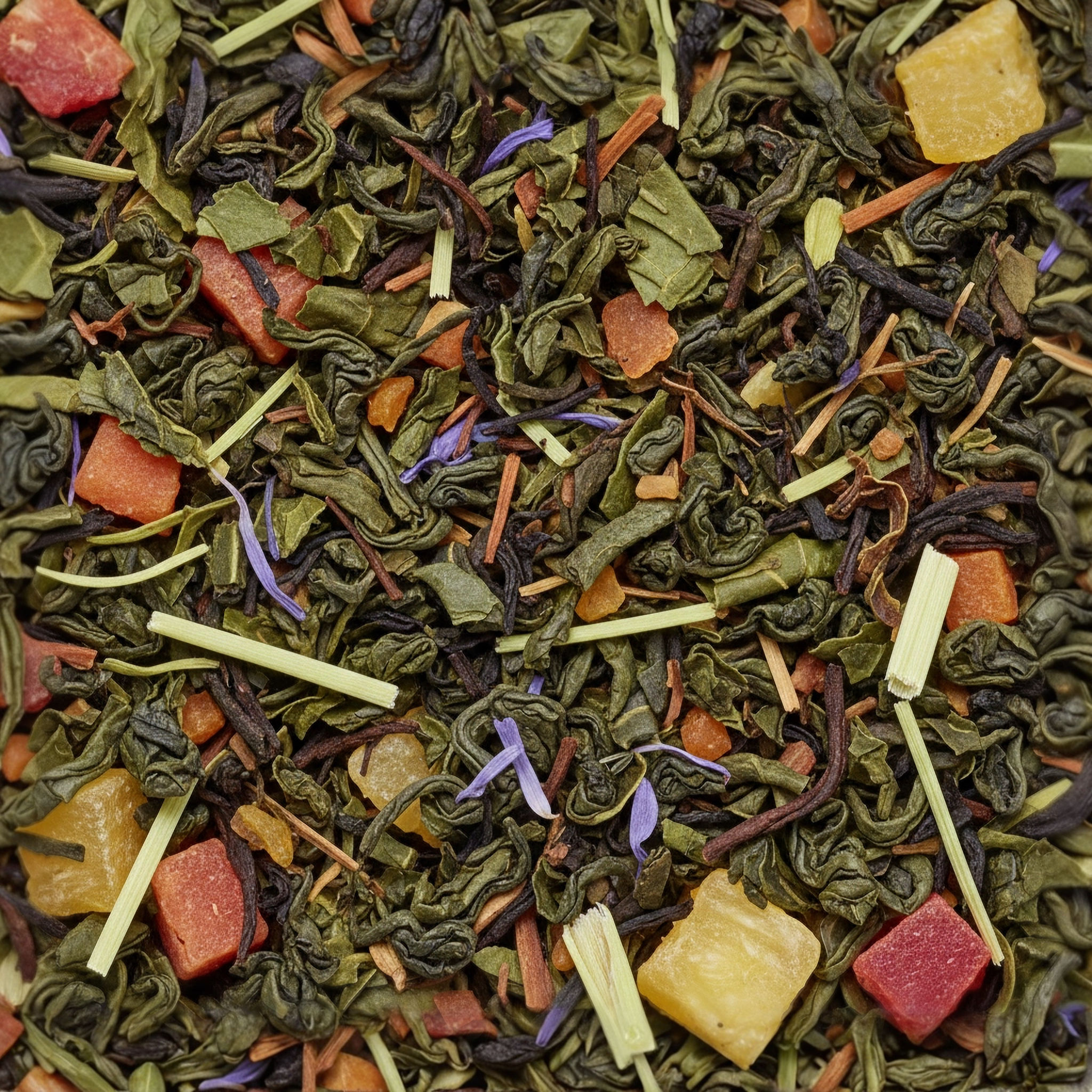 Mayan - Green Tea, a premium herbal tea made with Sencha, Mate, Rooibos, Darjeeling, Carrot, Lemongrass, Pineapple, Papaya bi