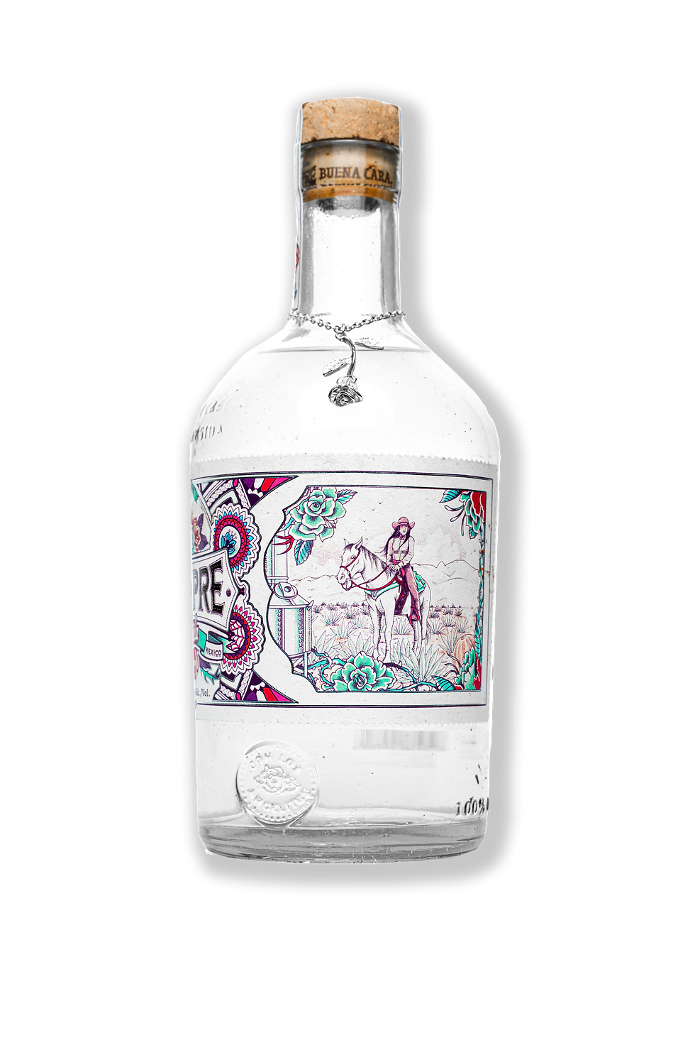 PNG Bottle of Siempre Tequila Plata, side view.