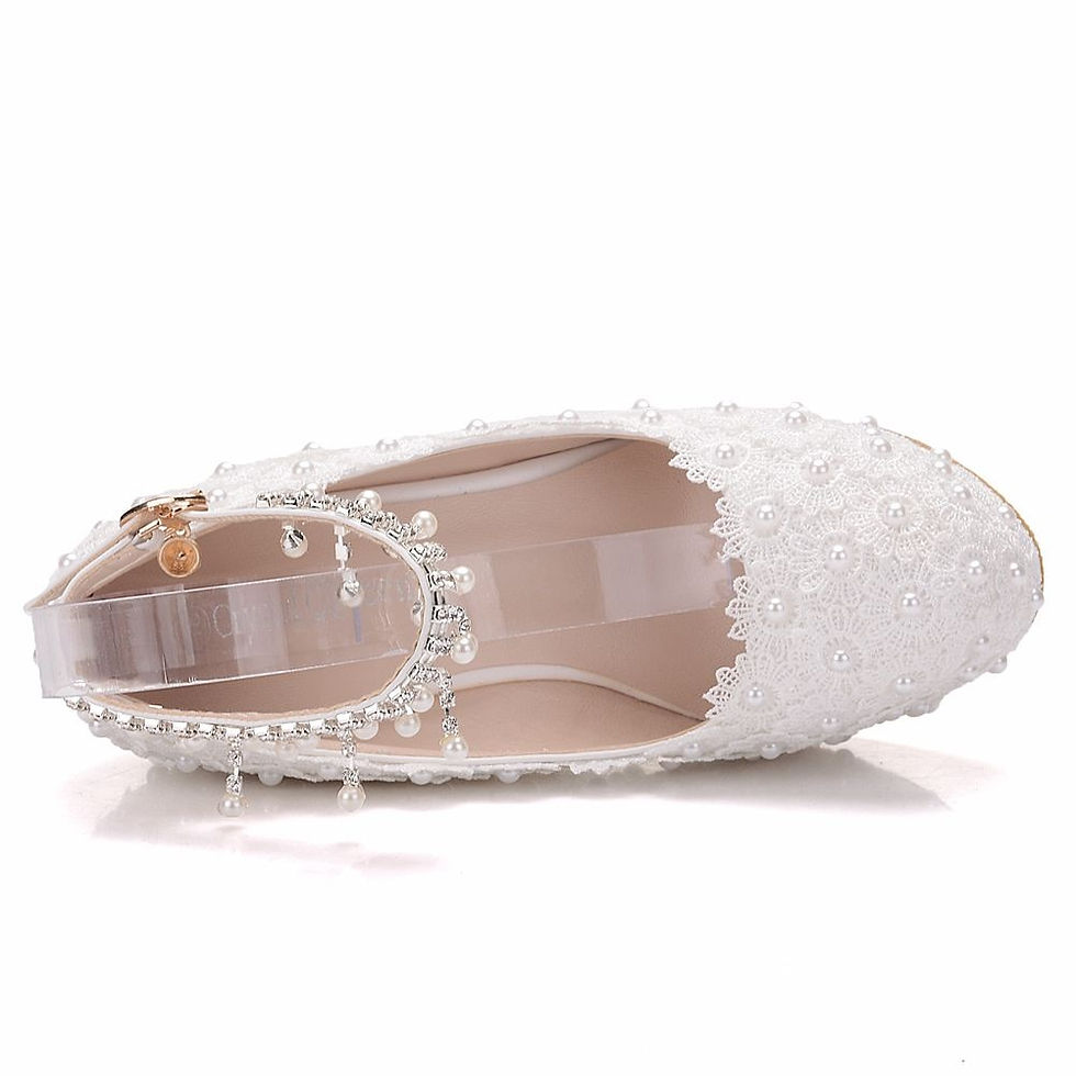 Thumbnail: Crystal Queen White Wedges Wedding Pumps Sweet White Flower Lace Pearl Platform