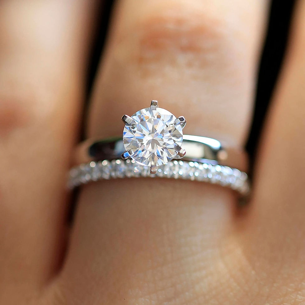 Thumbnail: Solid 14K White Gold 0.8ctw DF Round Moissanite Engagement Ring Set Band lab Dia