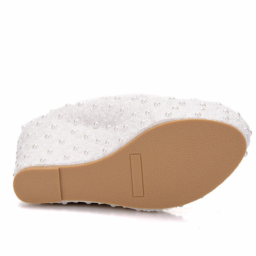 Thumbnail: Crystal Queen White Wedges Wedding Pumps Sweet White Flower Lace Pearl Platform