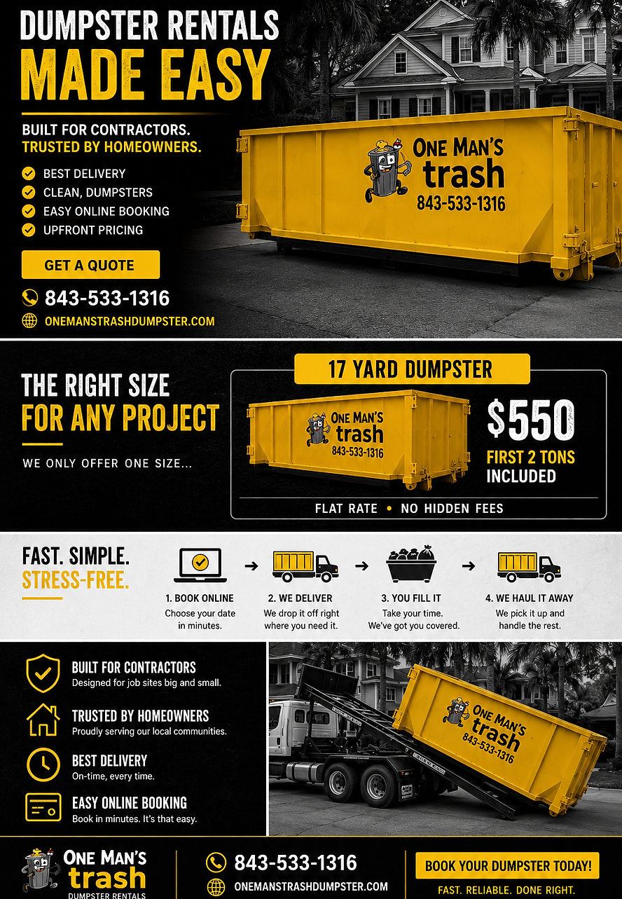 One Mans Trash 17-yard roll off dumpsters are the solution for your next renovation