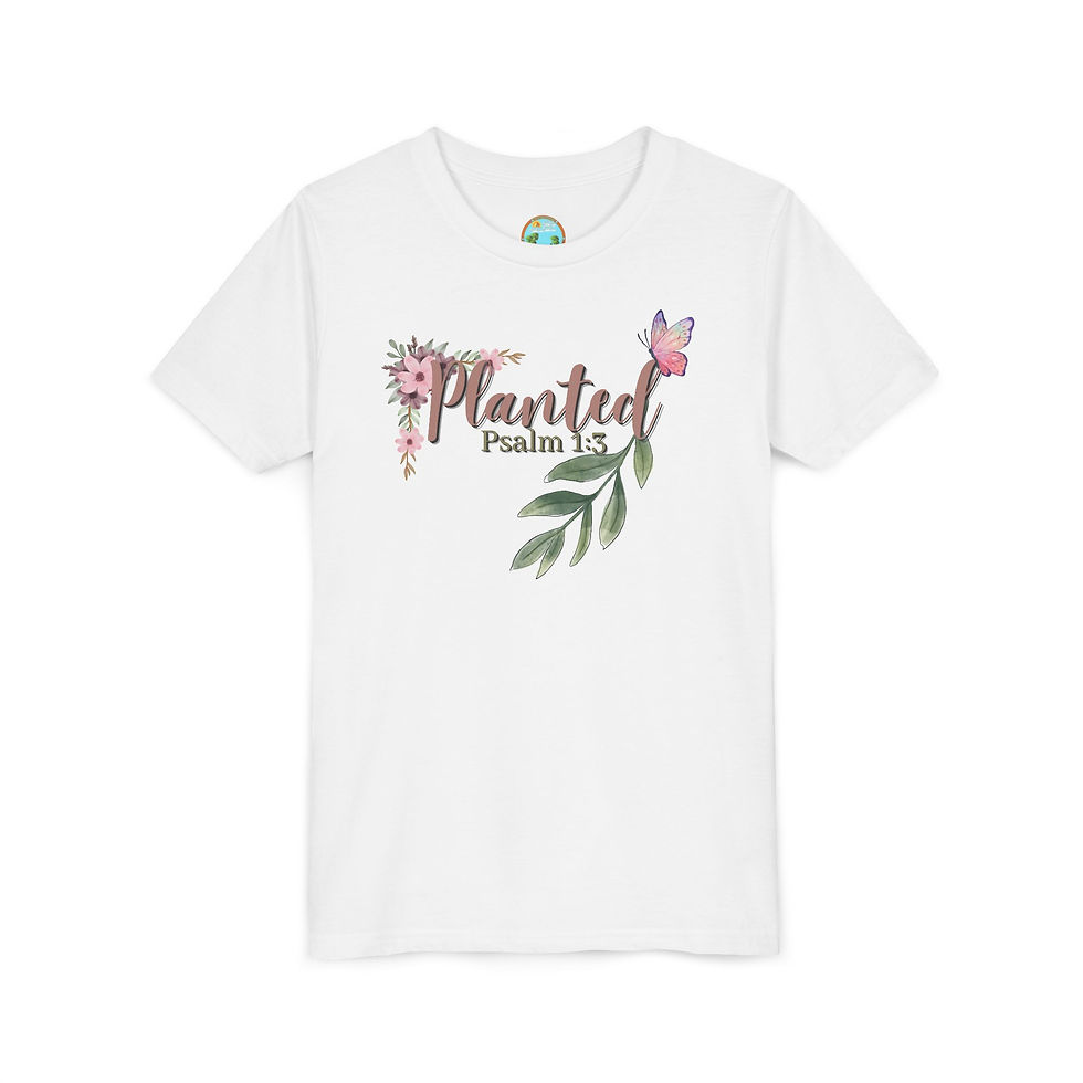 Thumbnail: Planted Psalm 1:3 Christian Youth Tee - Faith-Based Scripture Tee 