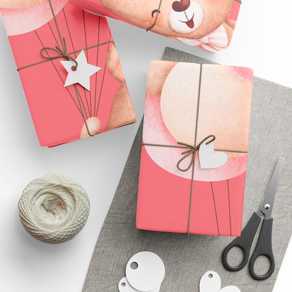 Thumbnail: Baby Bear with Balloons Wrapping Paper - Pink
