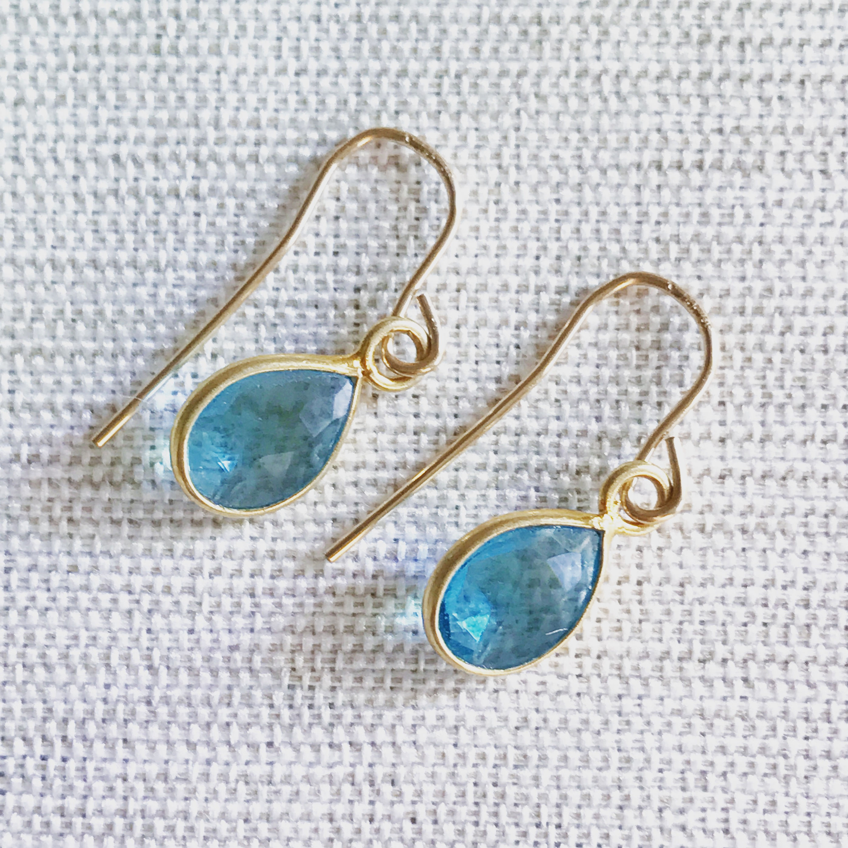 14k gold fill, blue topaz teardrop earrings