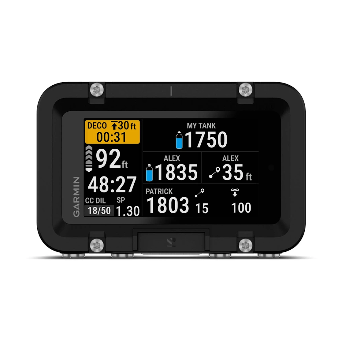 Pair with our Descent™ T2 transceivers (sold separately) for integrated tank pressure monitoring of up to 8 tanks via the SubWave sonar data network.