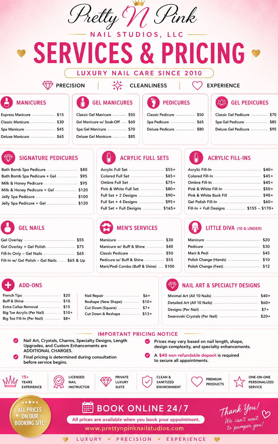 pretty n pink nail studios price list