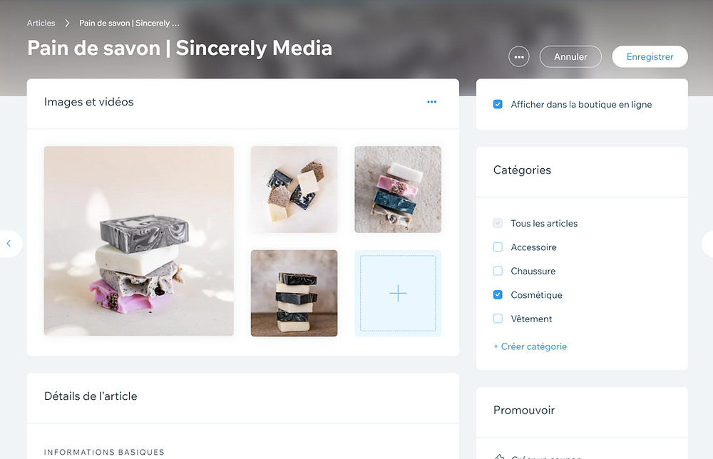 Création de sa fiche produit, création d'une e-boutique via wix ecommerce