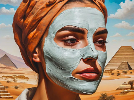 woman wearing clay facial mask; Egyptian mud mask