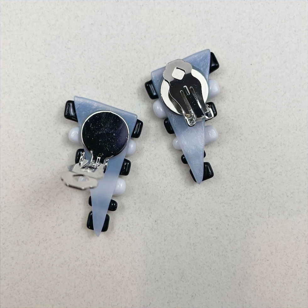 Thumbnail: Black White Silver Clip Earring