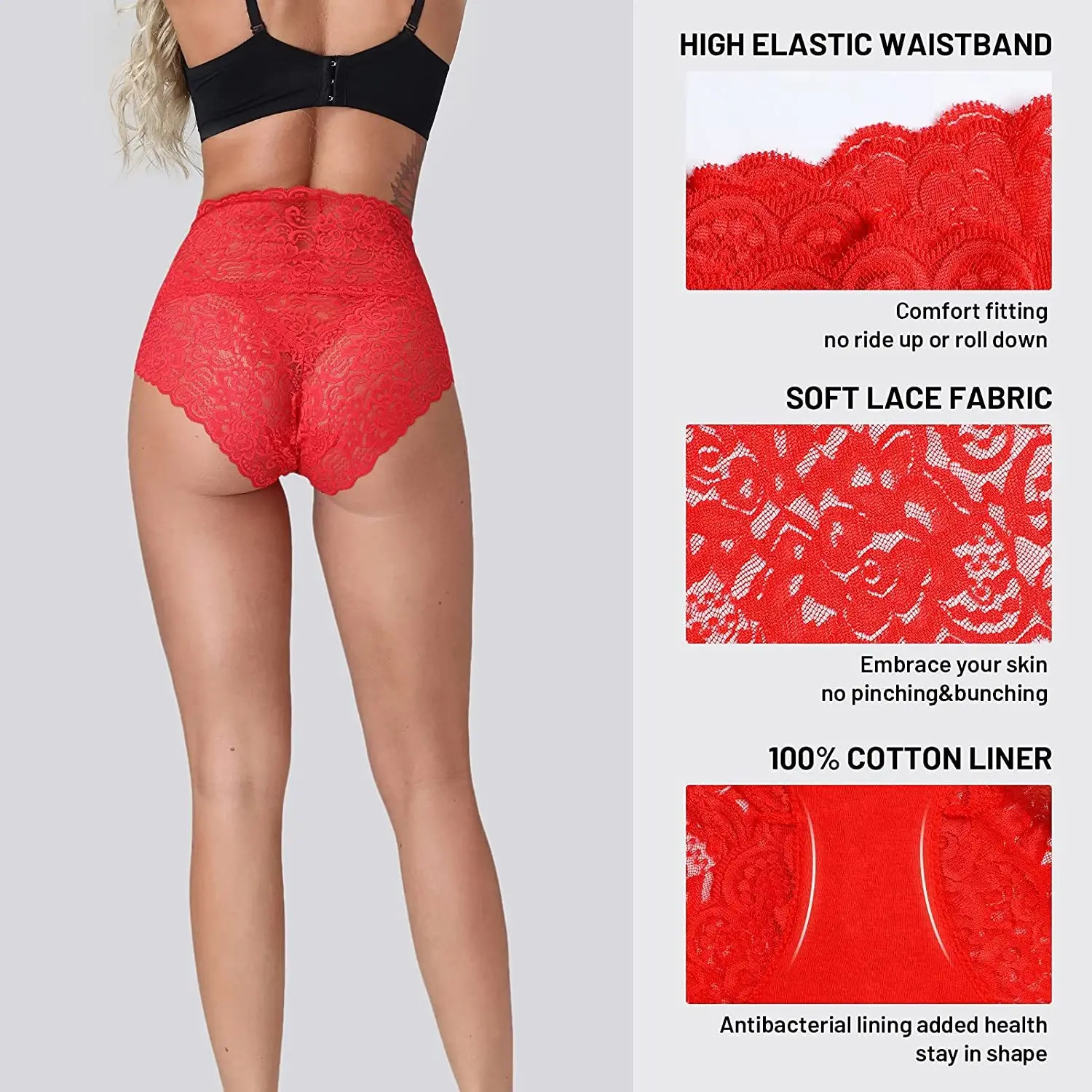 High Waist Plus Size Hollow Out Lace Panties