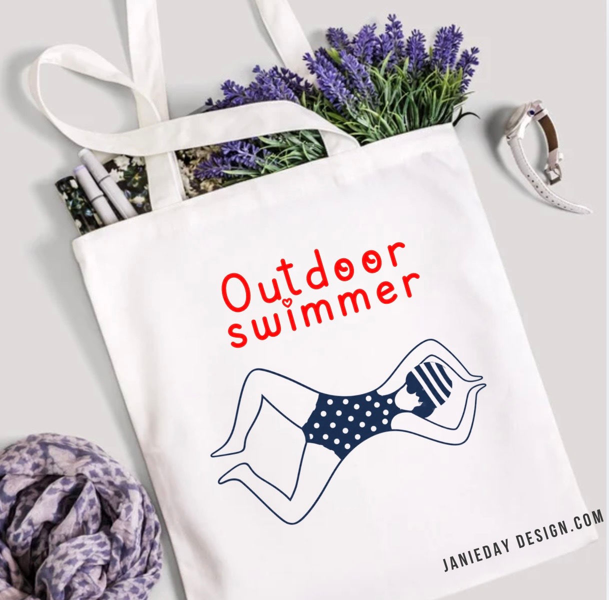 Outdoor swimmer retro tote bag