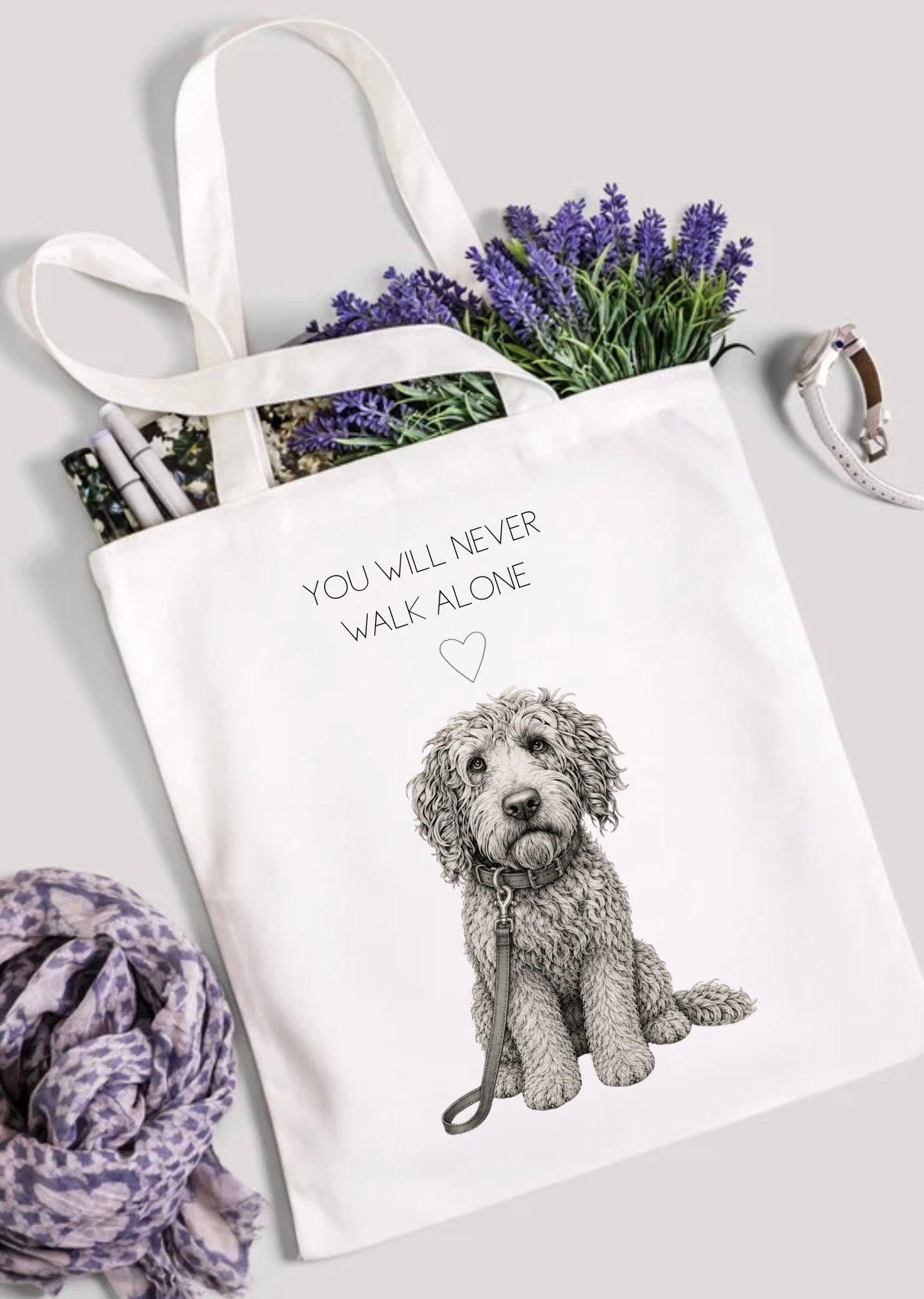 never walk alone cavapoo tote bag