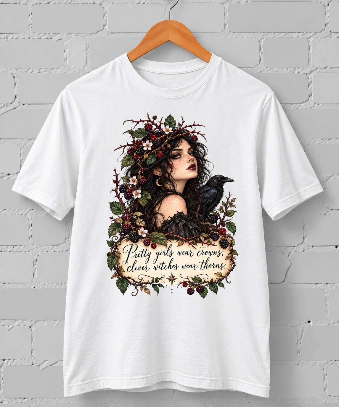 Clever Witches Wear Thorns T-Shirt – Gothic Witch & Raven Tee