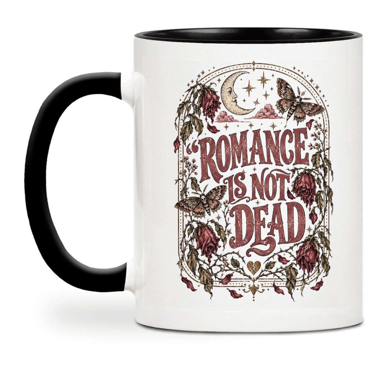 Romance Is Not Dead Gothic Mug – Dark Floral Celestial 11oz Mug