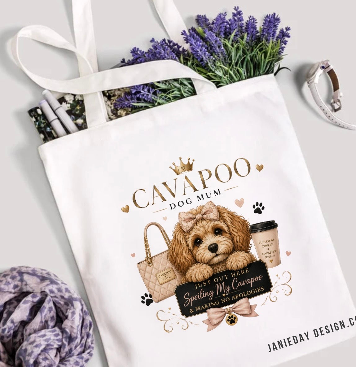 cute Cavapoo tote bag