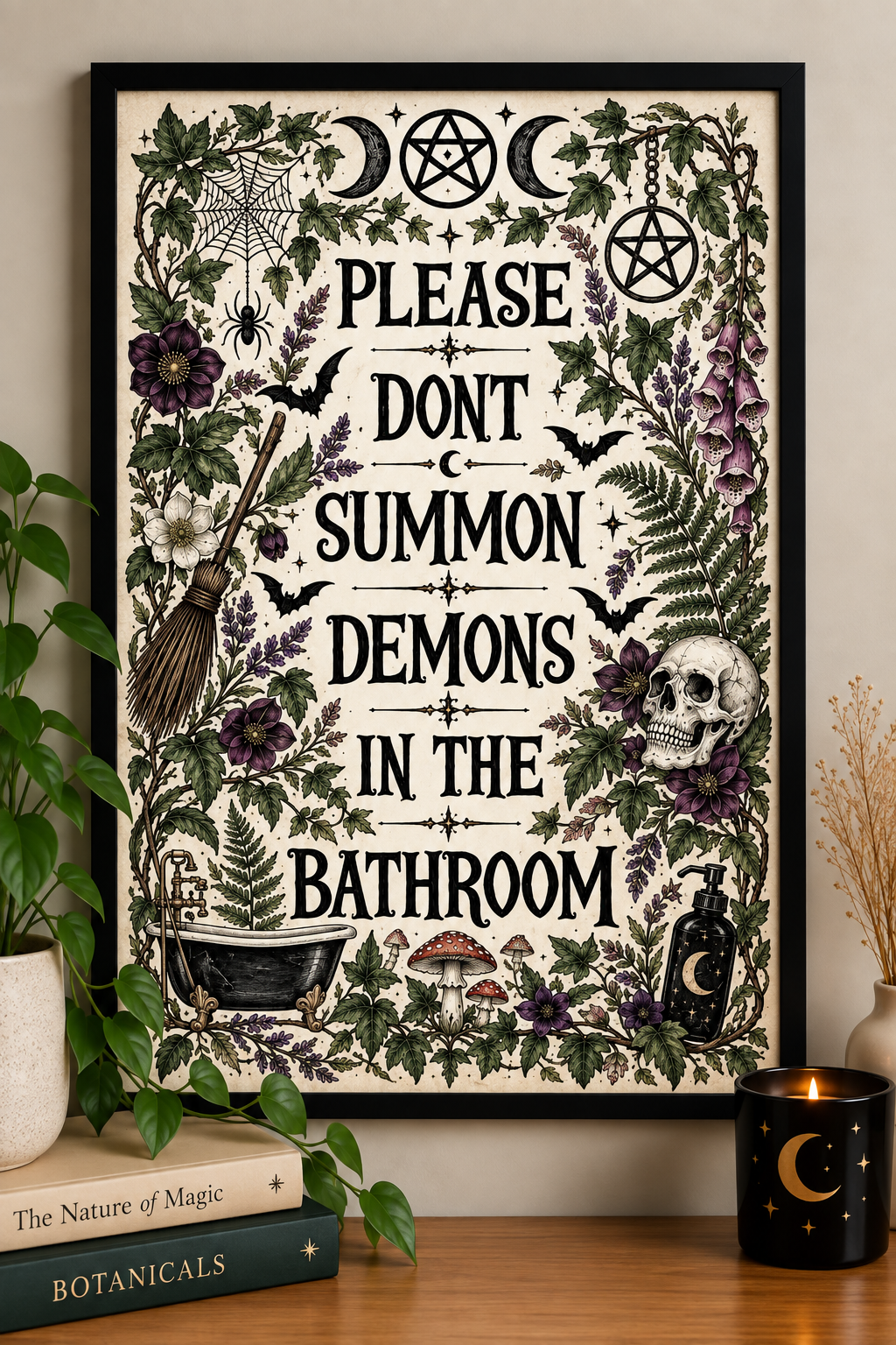 Please Don’t Summon Demons in the Bathroom – A4 Gothic Witchy Art Print