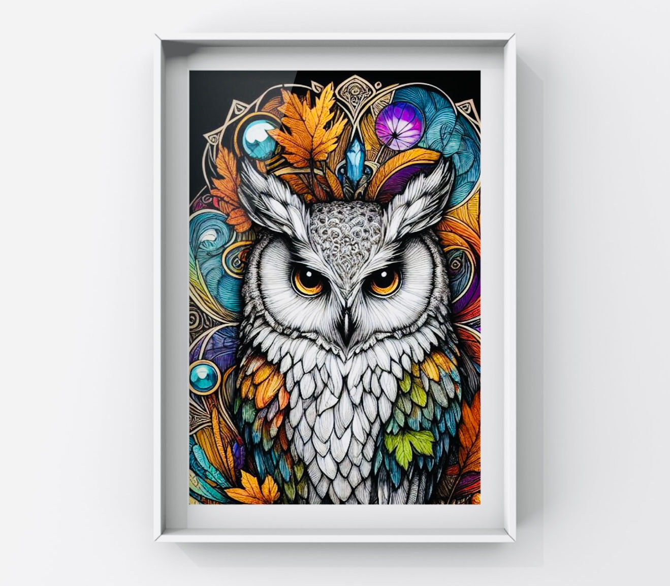 Colourful owl art print A4