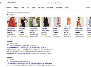 Image of Google Shopping results displaying various women's dresses in different styles, colors, and price points.