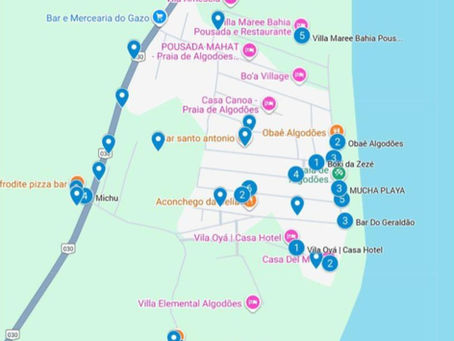 mapa da Praia de Algodões Maraú