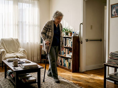Elderly woman moving safely at home