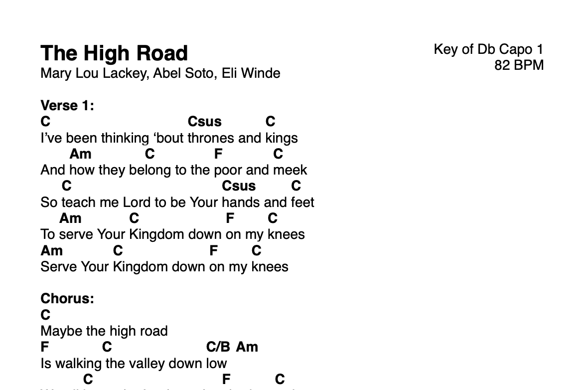 The High Road Chord Chart
