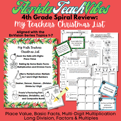 My Teachers Christmas List | 4th Grade Math Spiral Review Activity | EASY PREP!