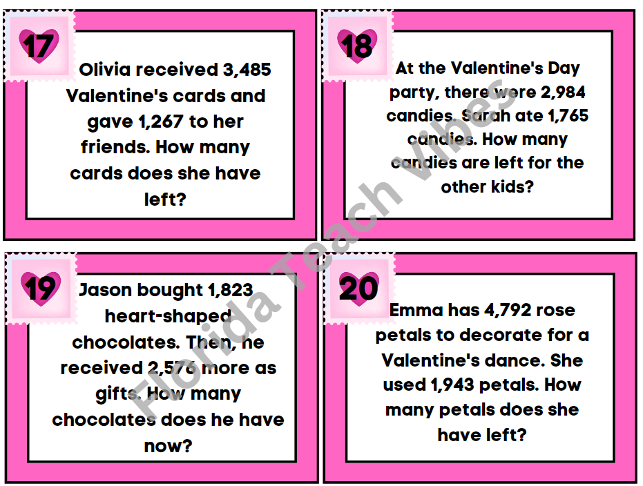 Thumbnail: Valentine's Math Quest: 3rd Grade Adding and Subtracting Task Cards