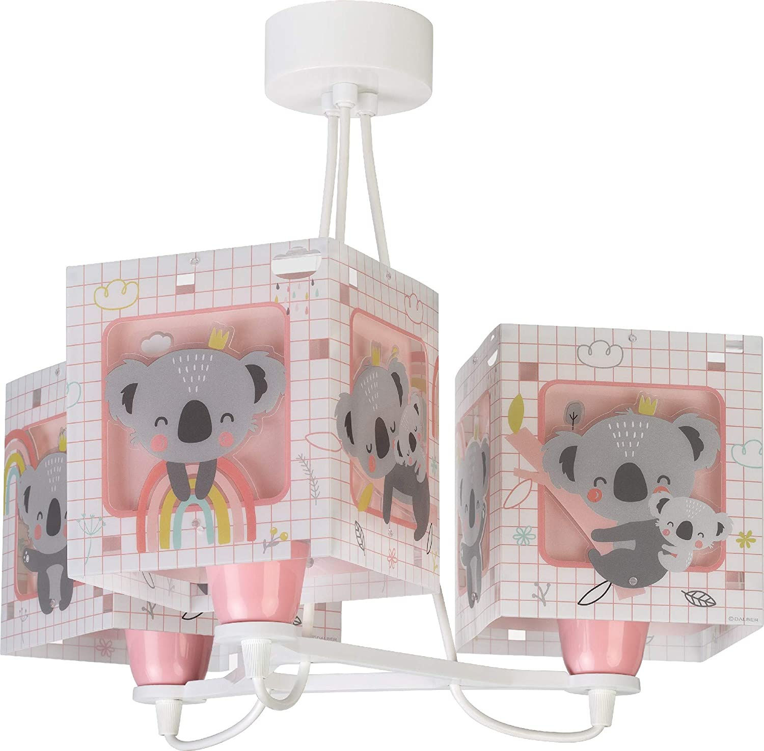 L�mpara infantil de Techo 3 Luces Koala Animales Rosa