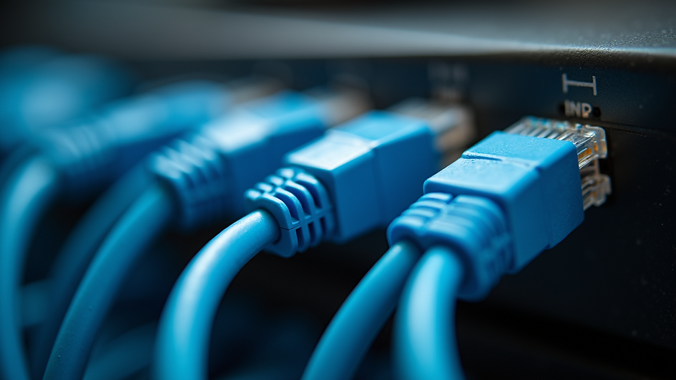 Close-up view of Ethernet cables bundled together