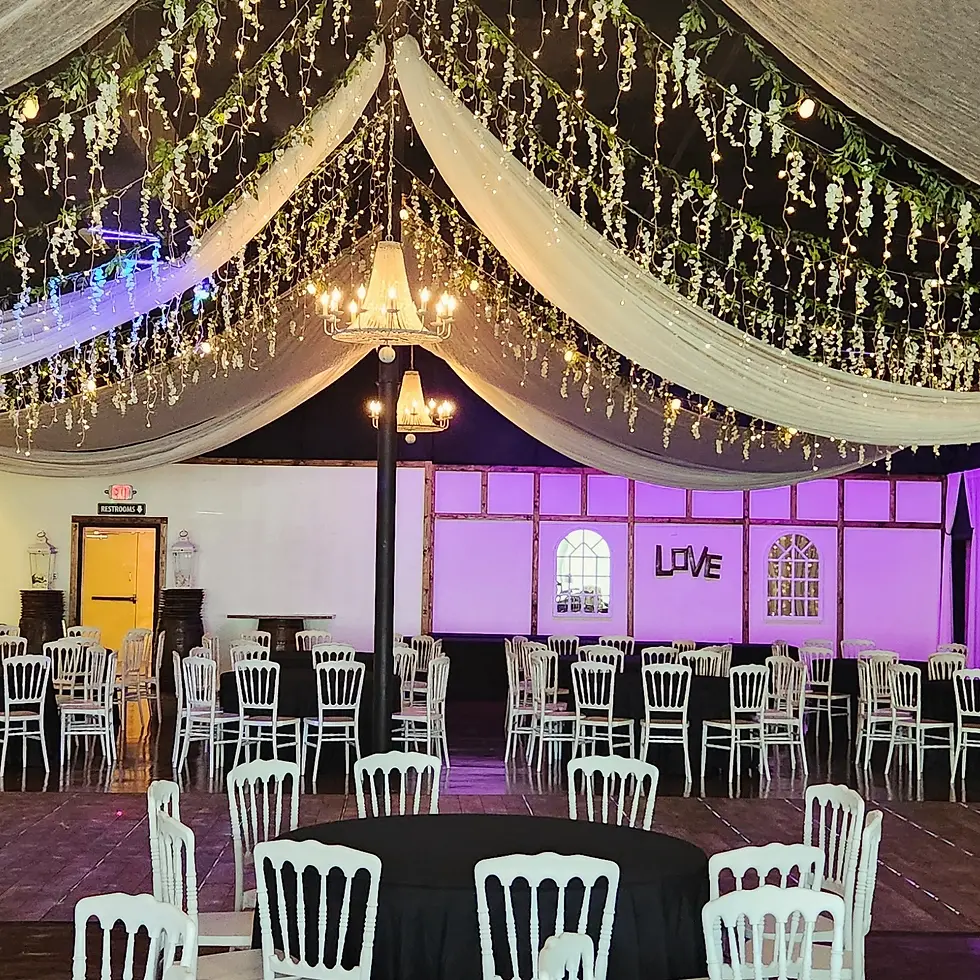 Elegant event venue with draped ceiling!