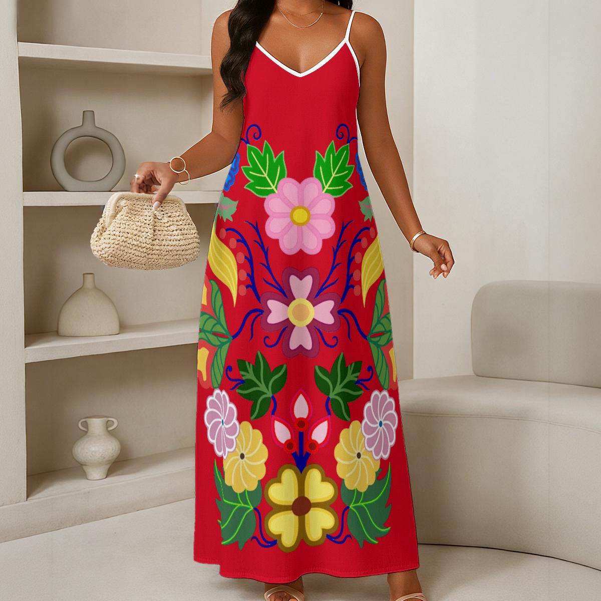 All-Over Print Women's Elegant V-Neck Maxi Dress