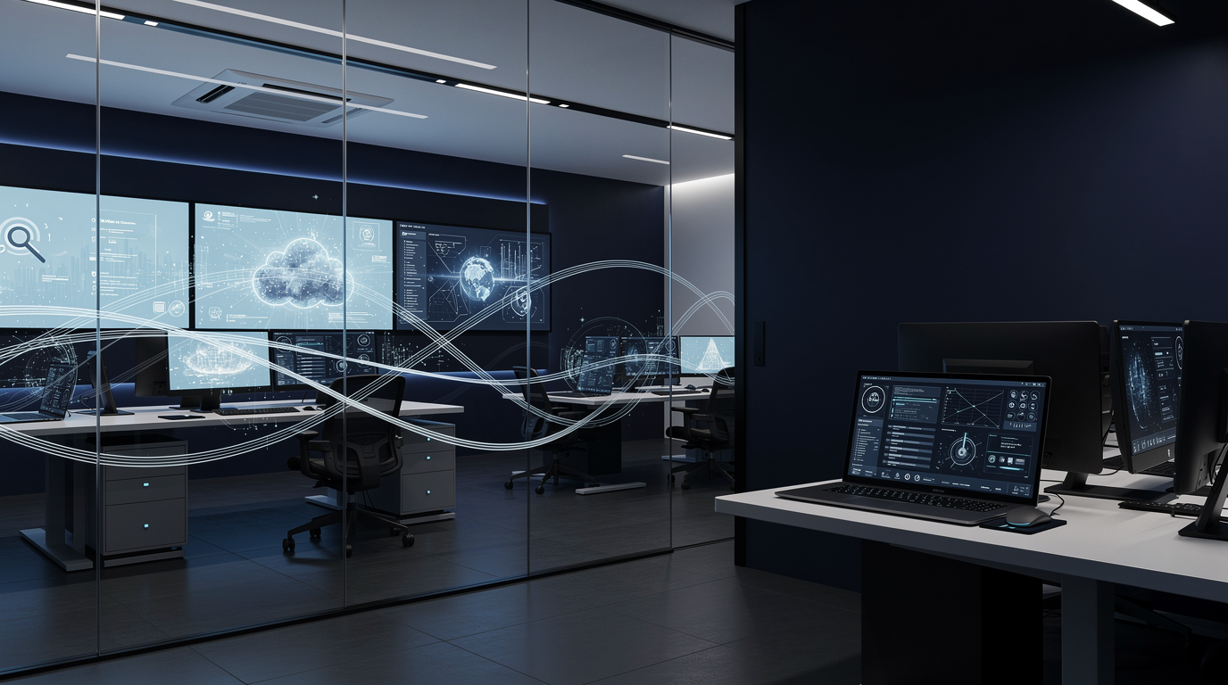 Abstract visualization of secure connected business technology