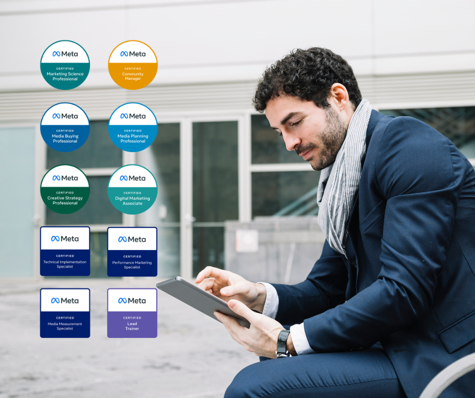 Businessman with tablet Meta certified professional