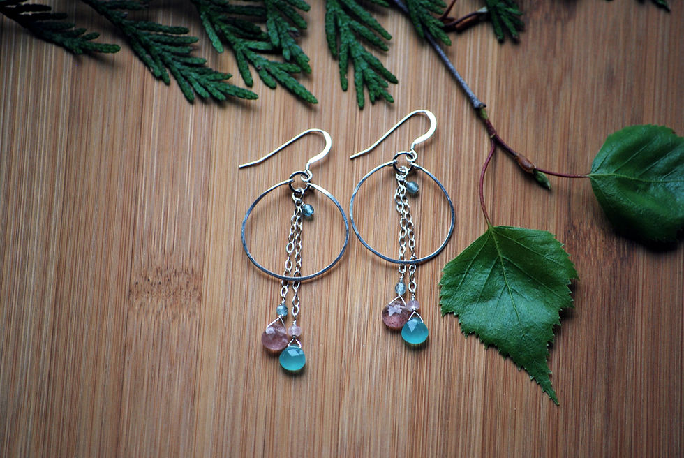 Sunstone and Chalcedony chain Hoops