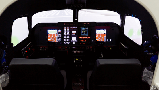 Aircraft simulator representing the progression model for cyber tabletop exercises — practice in controlled scenarios before real-world readiness.