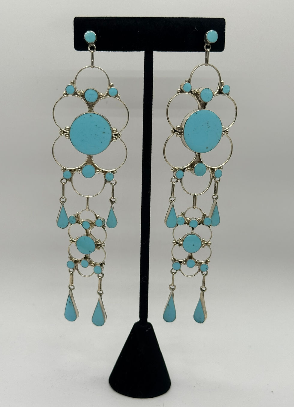 Thumbnail: Sterling Silver & Turquoise Stain Glass Chandelier Earrings