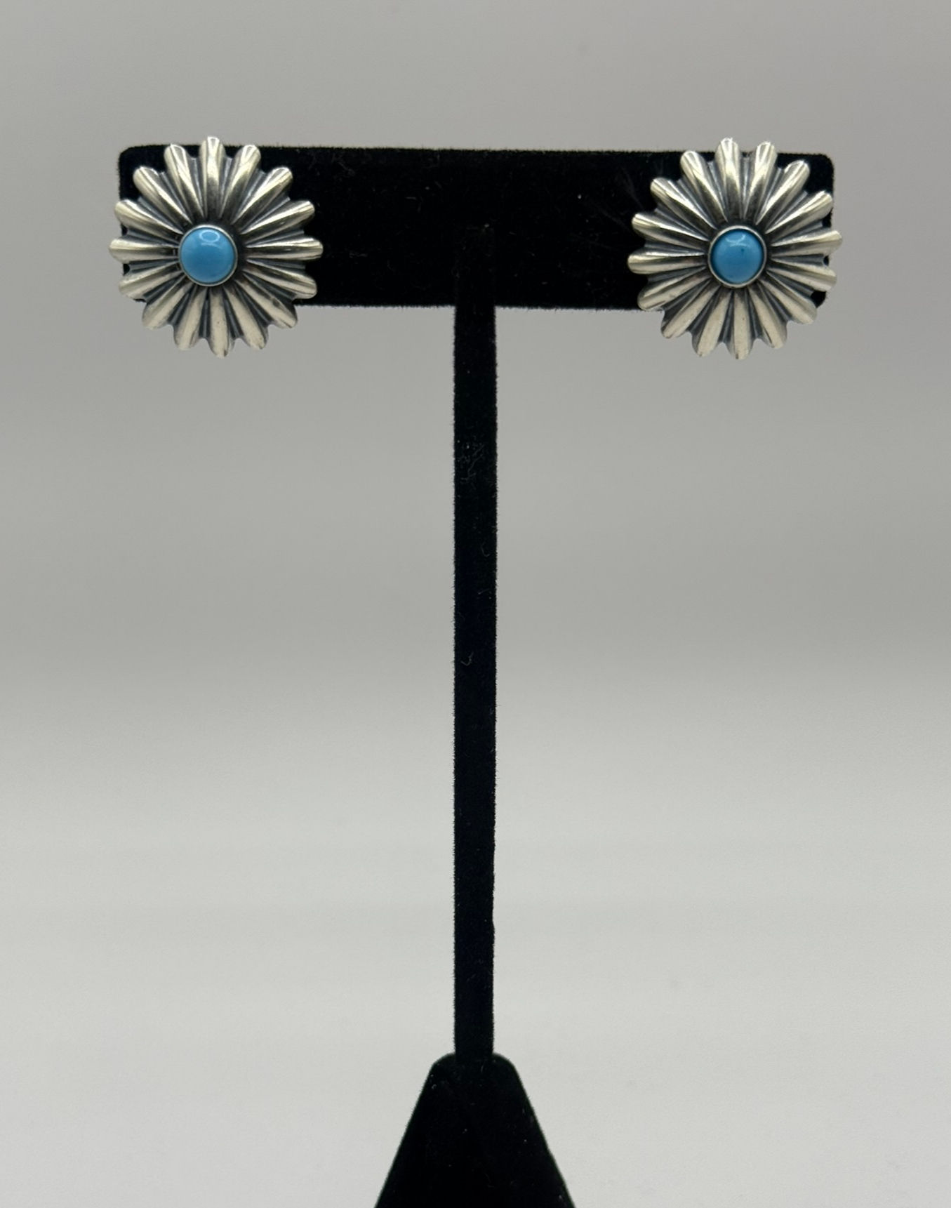 Small Sterling Silver Concho Earrings with Turquoise Centers