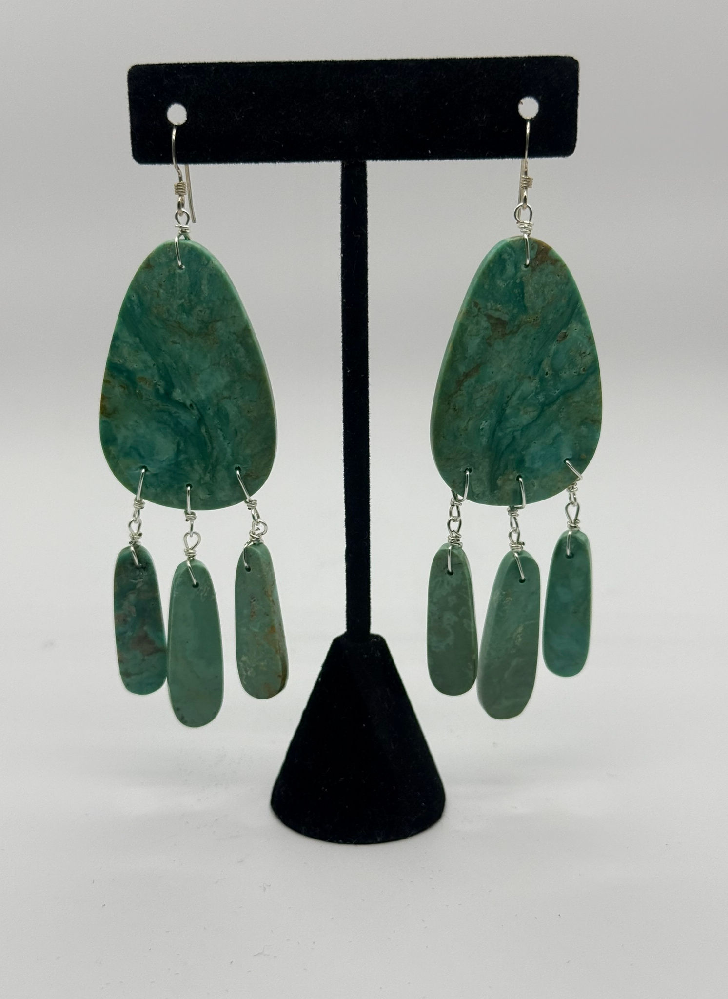 Turquoise Teardrop Slab with Fringe Earrings