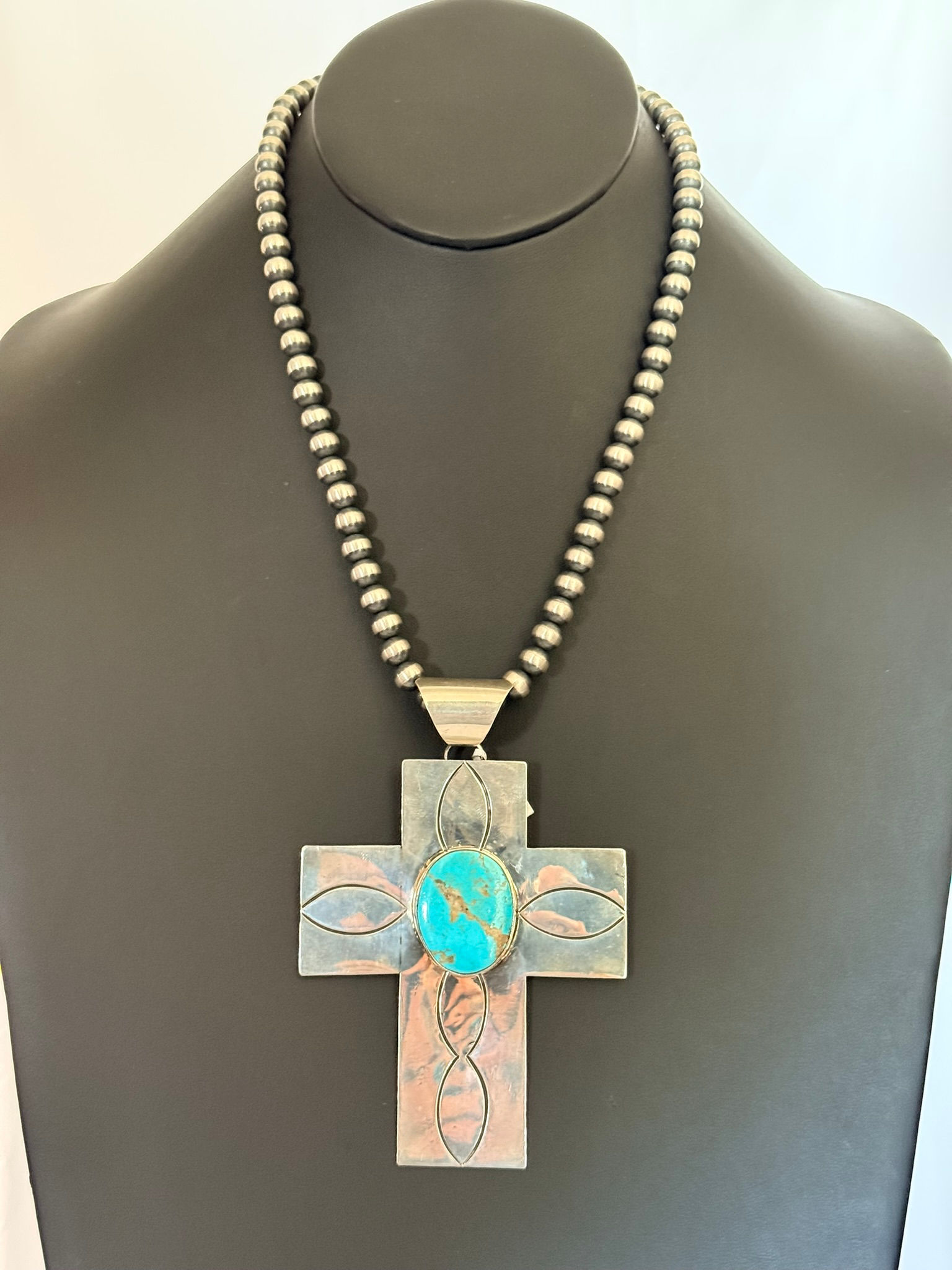 Sterling Cross with Turquoise Nugget Pendant