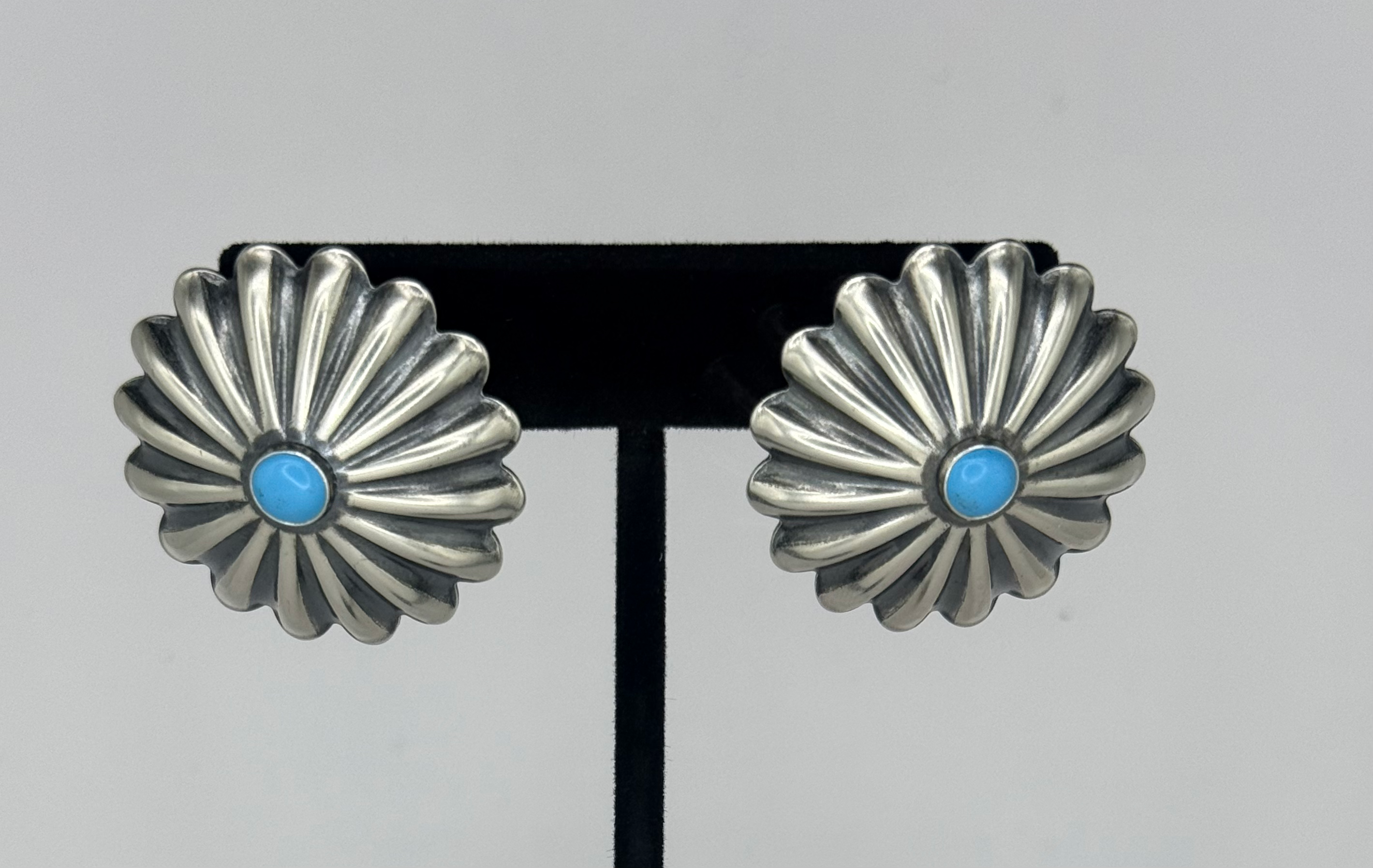 Sterling Silver Concho Earrings with Turquoise Centers