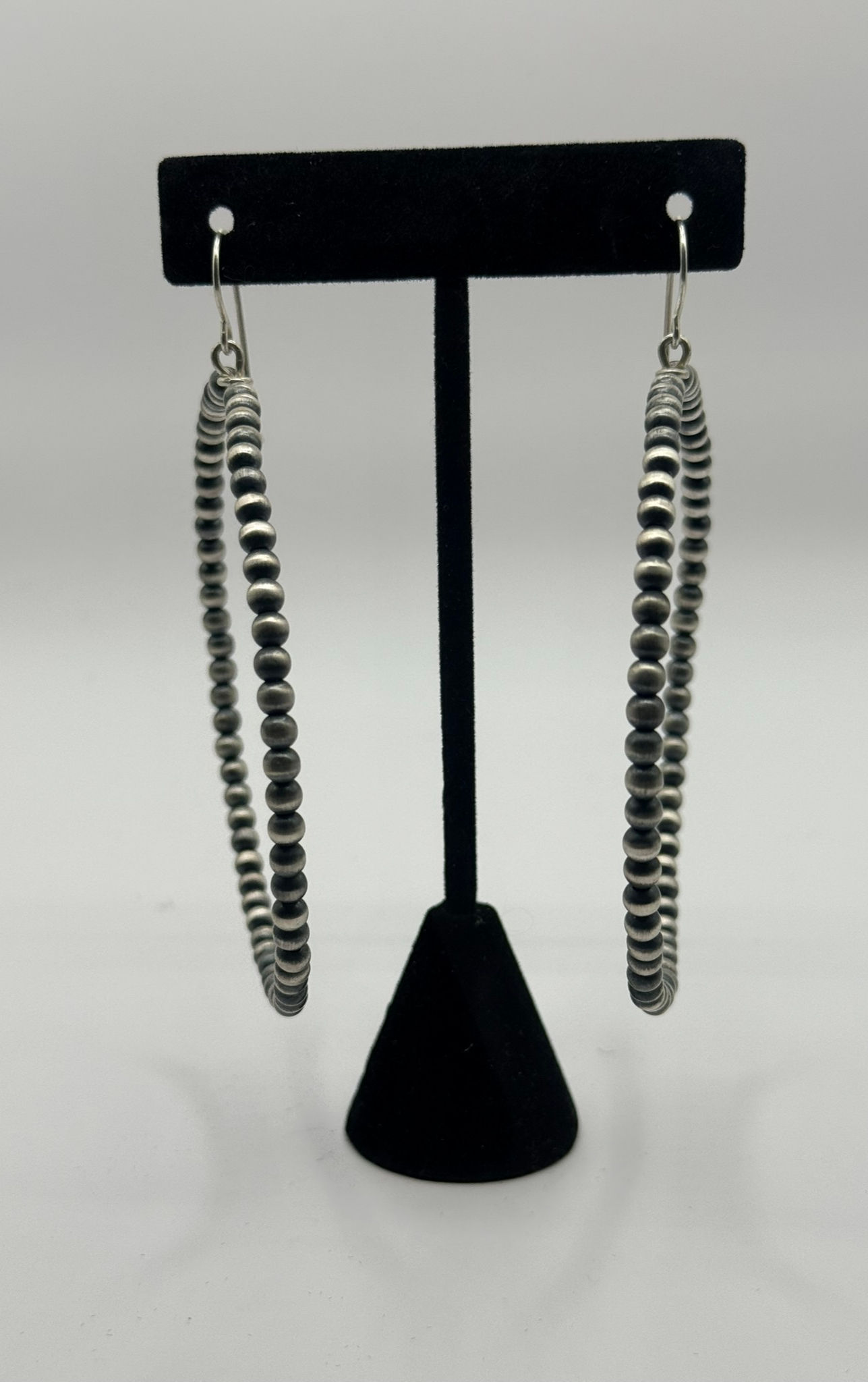 Sterling Silver Navajo Bead Hoop Earrings