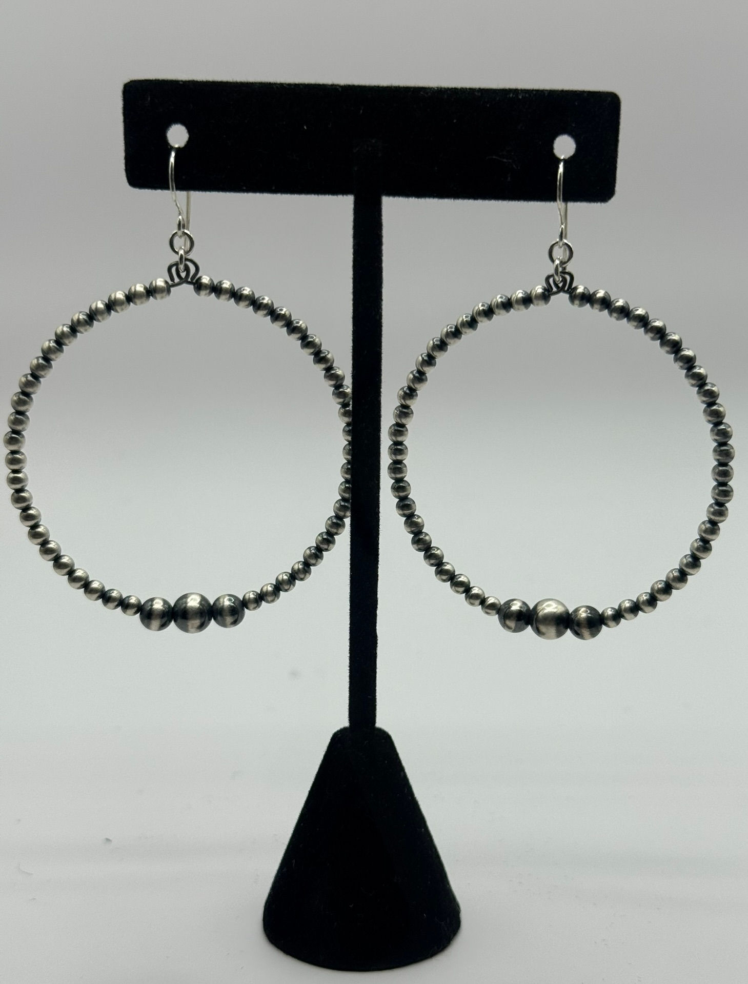 Sterling Silver Navajo Bead Hoop Earrings
