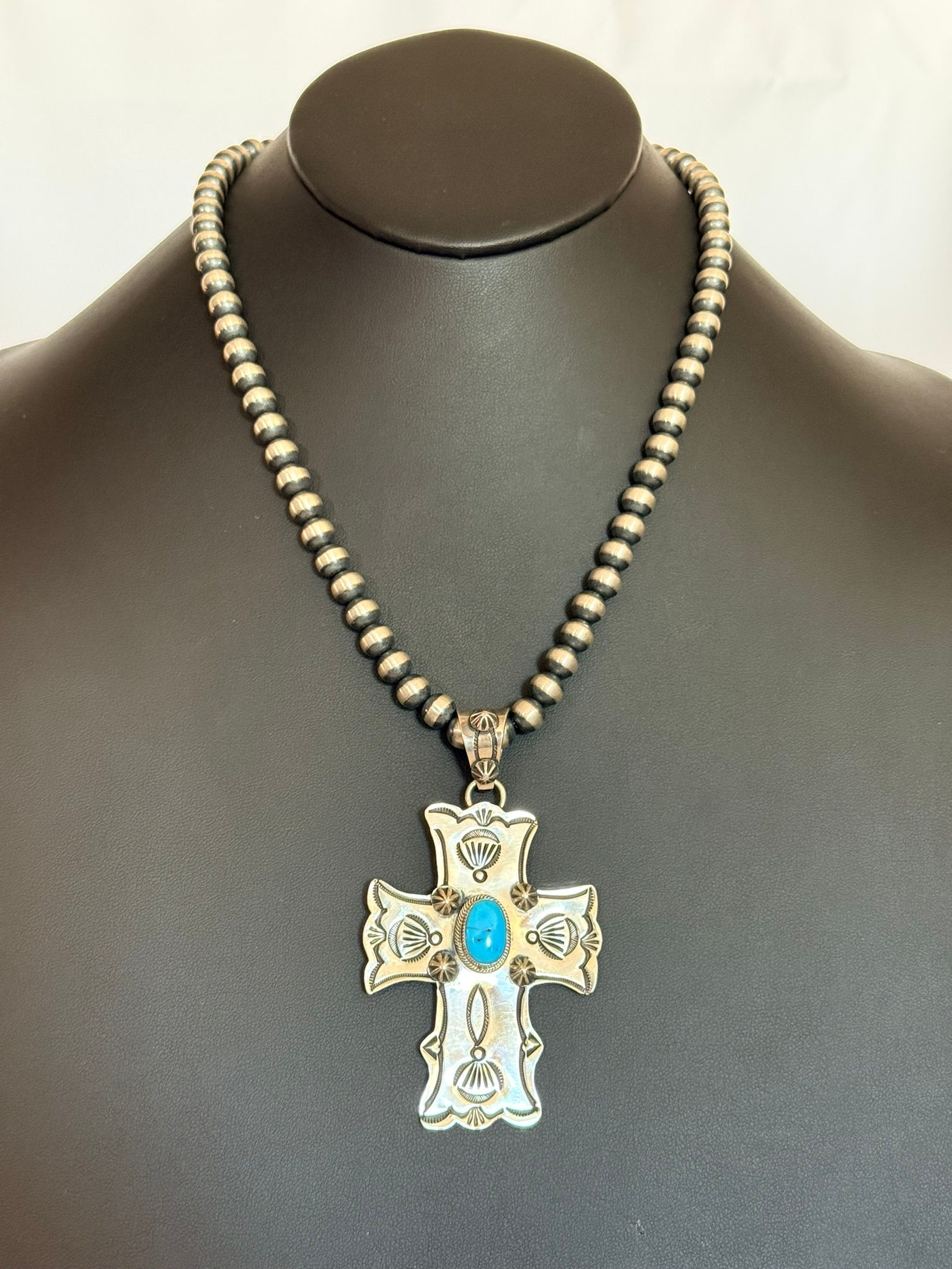 Sterling Cross with Turquoise Nugget Pendant
