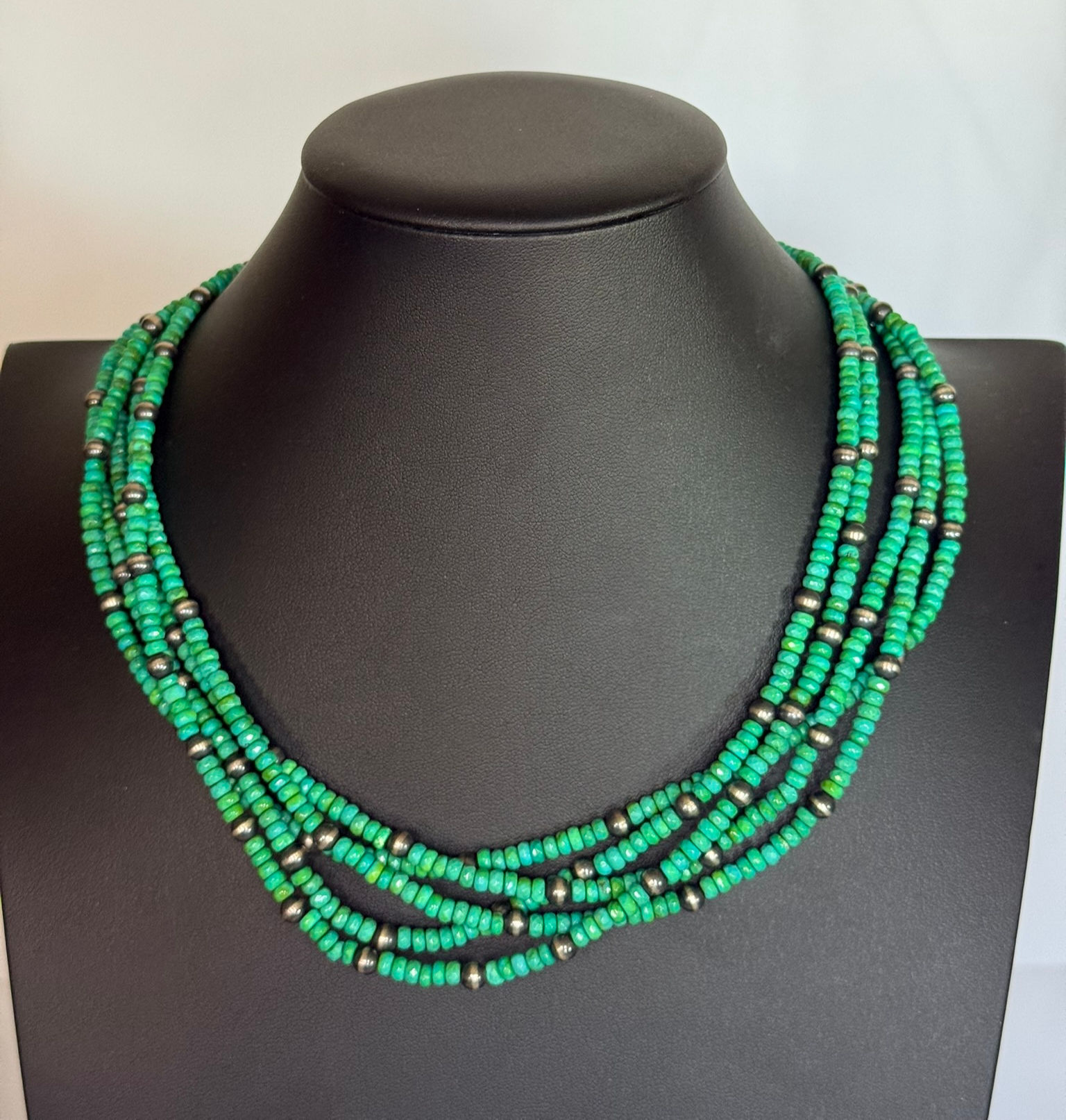5 Strand Turquoise and Sterling Navajo Bead Accent Necklace