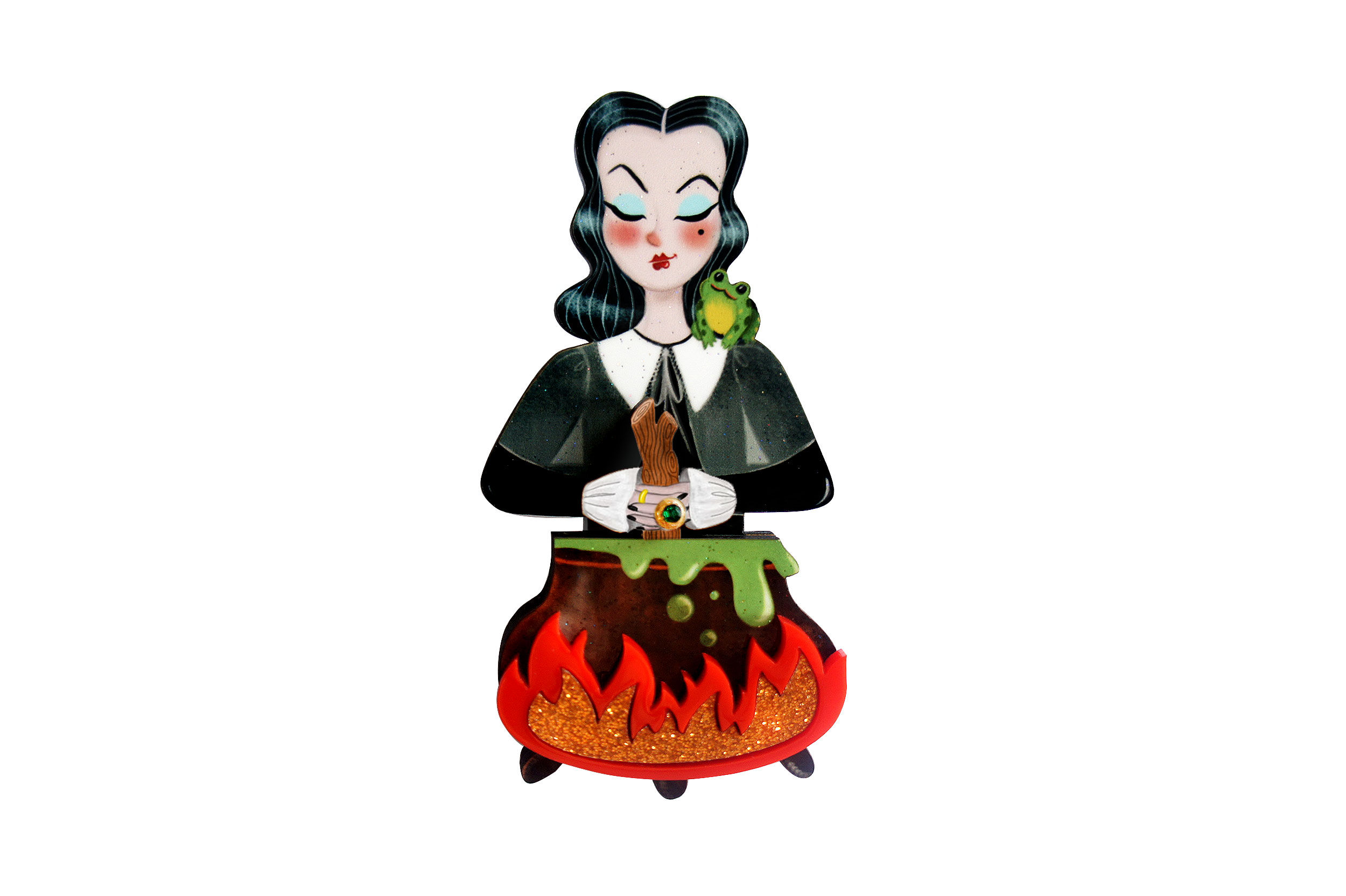 Witch with cauldron brooch