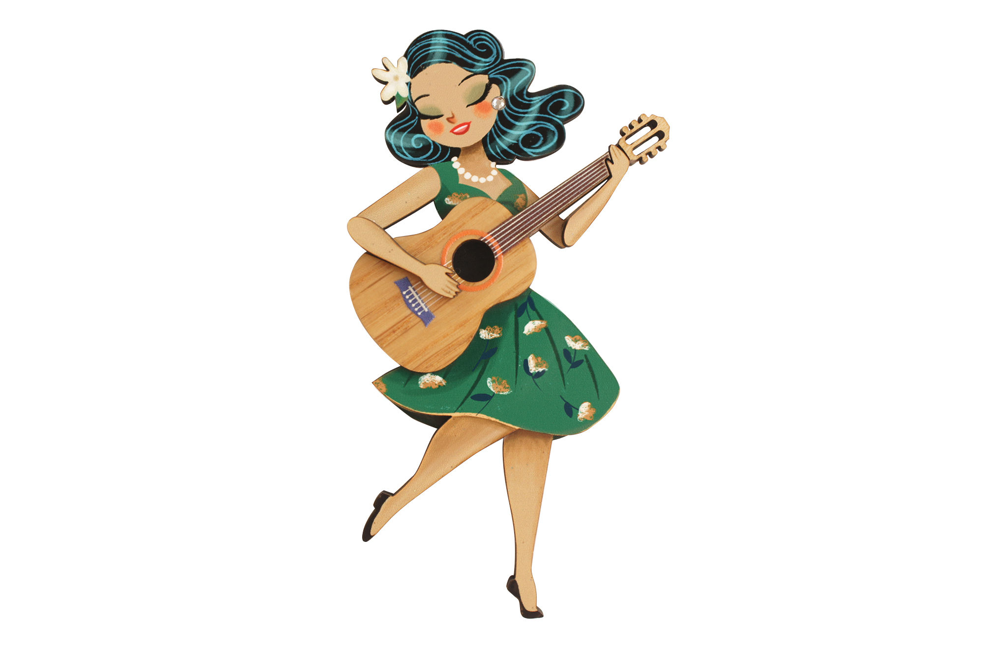 Broche Chica tocando la guitarra