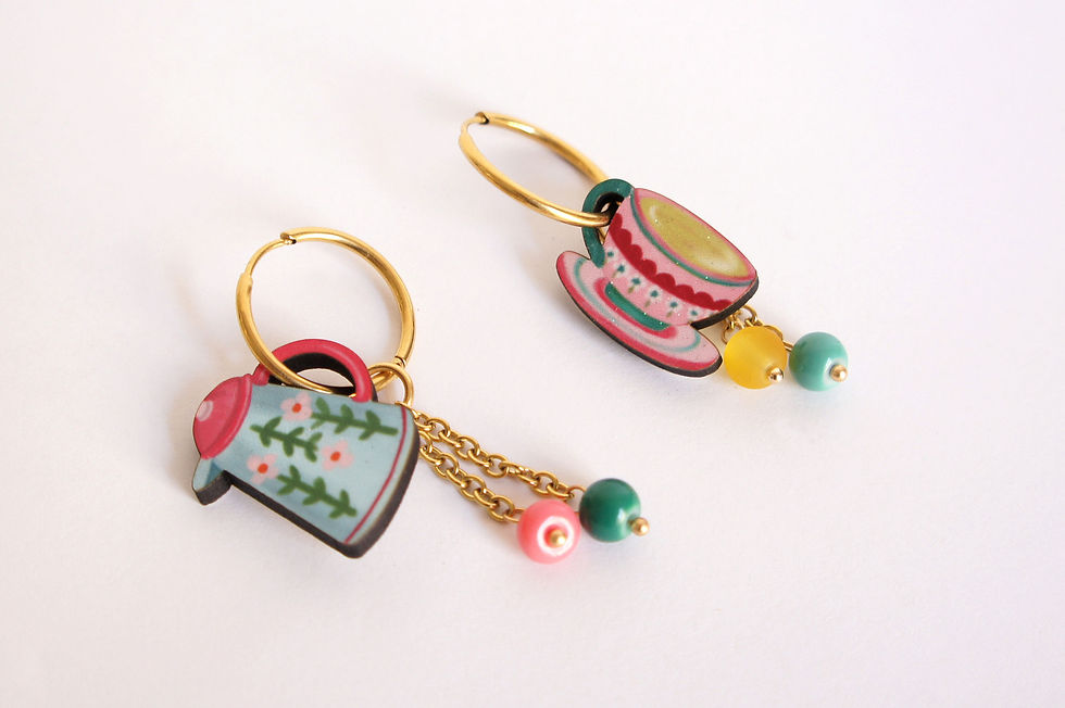Thumbnail: Cup and teapot hoop earrings